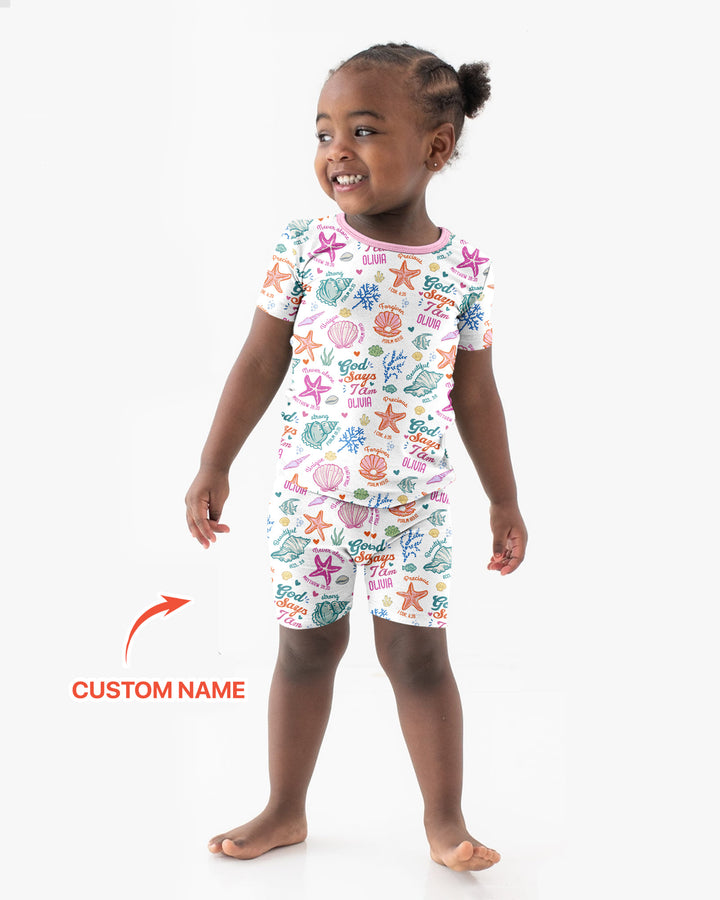 Coastal God Says I Am Custom Name Bamboo Two Piece Short Sleeve Shorts Pajama Set