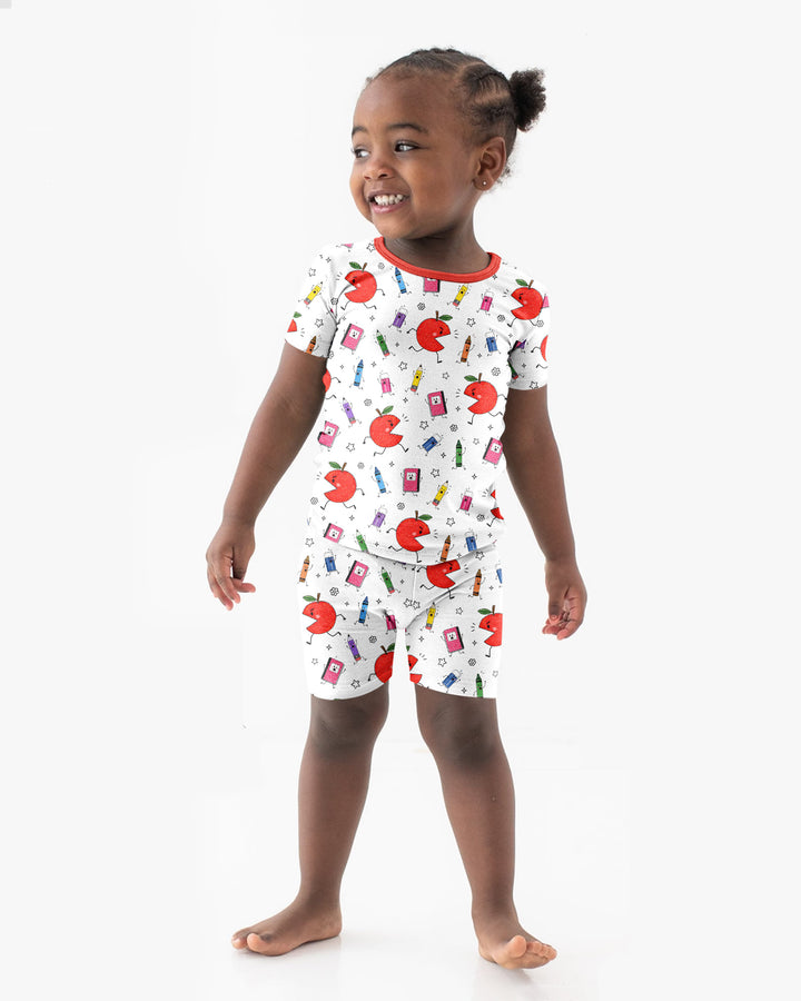 Back To School Chasing Bamboo Two Piece Short Sleeve Shorts Pajama Set