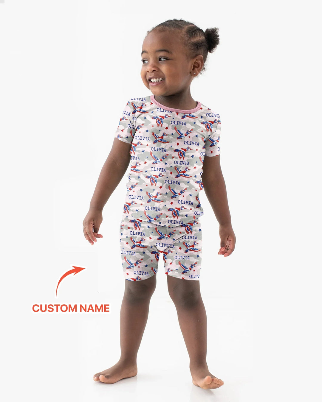 Custom Name America Mallard Duck Family Matching Bamboo Two Piece Short Sleeve Shorts Pajama Set