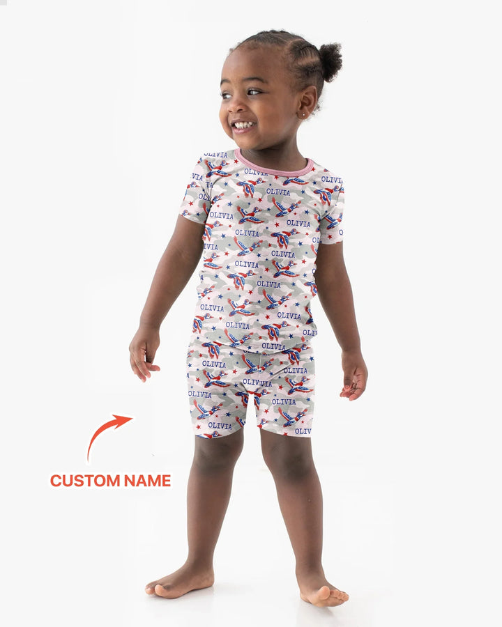 Custom Name America Mallard Duck Family Matching Bamboo Two Piece Short Sleeve Shorts Pajama Set