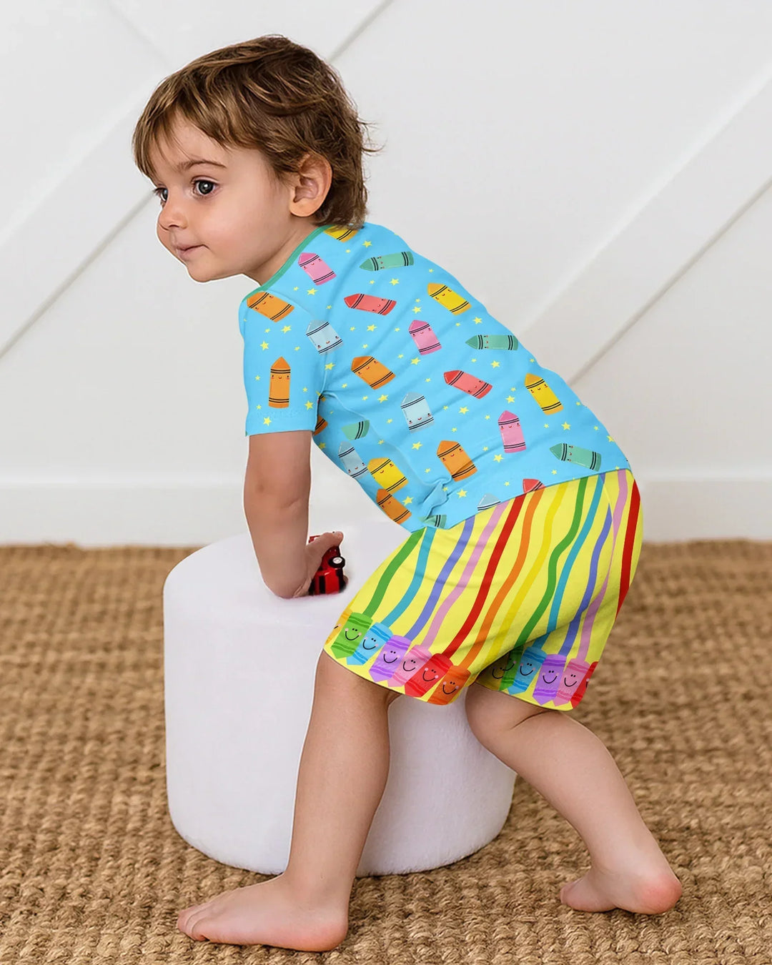 Happy Crayon Friends Bamboo Two Piece Short Sleeve Shorts Pajama Set