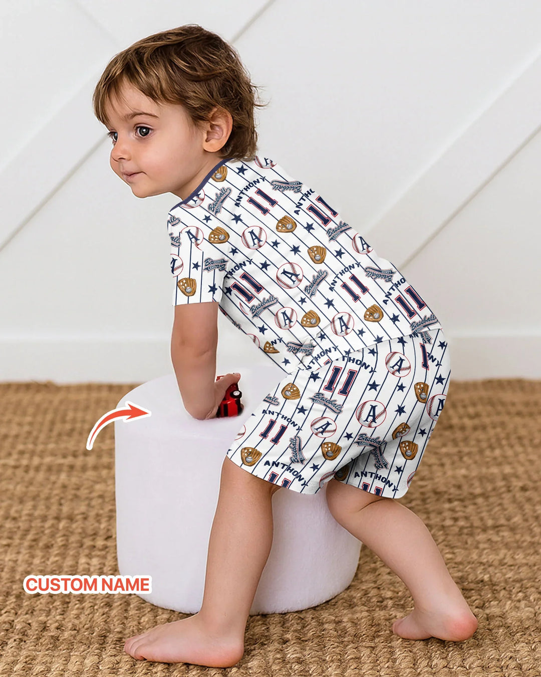 Custom Name Baseball Time Bamboo Two Piece Short Sleeve Shorts Pajama Set