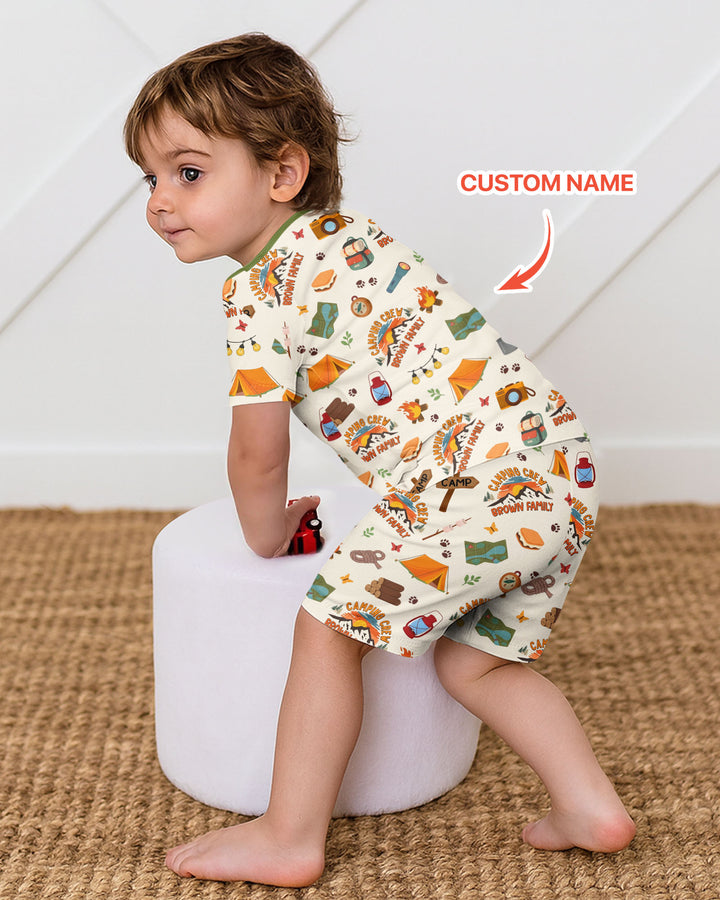 Custom Name Camping Crew Family Matching Bamboo Two Piece Short Sleeve Shorts Pajama Set