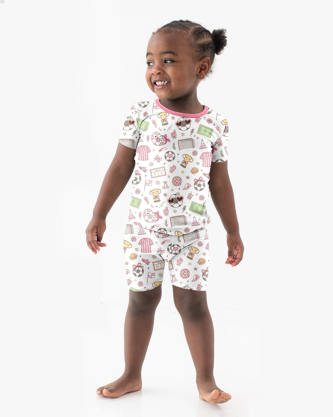 Pink Girly Soccer Coquette Bamboo Two Piece Short Sleeve Shorts Pajama Set