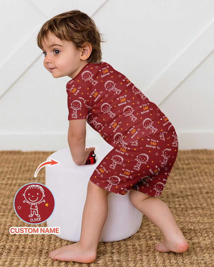 Custom Name This Dad Belongs To Doodle Bamboo Two Piece Short Sleeve Shorts Pajama Set
