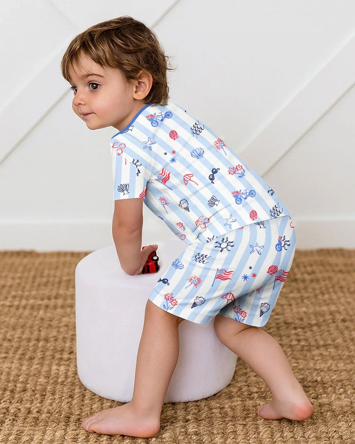Red, White & Beachy Family Matching Bamboo Two Piece Short Sleeve Shorts Pajama Set