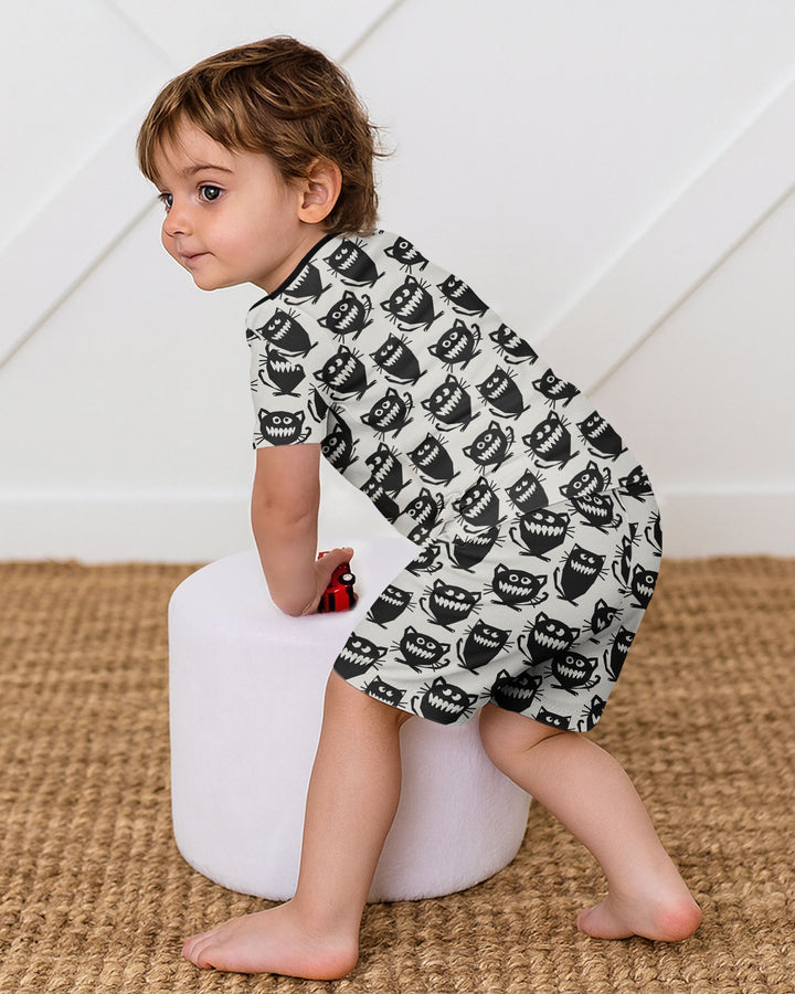 Halloween Monster Cats Bamboo Two Piece Short Sleeve Shorts Pajama Set