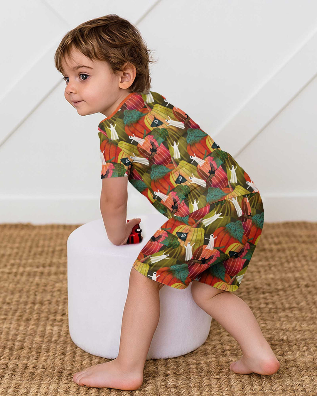 Big Pumpkin Field With Ghosts Bamboo Two Piece Short Sleeve Shorts Pajama Set