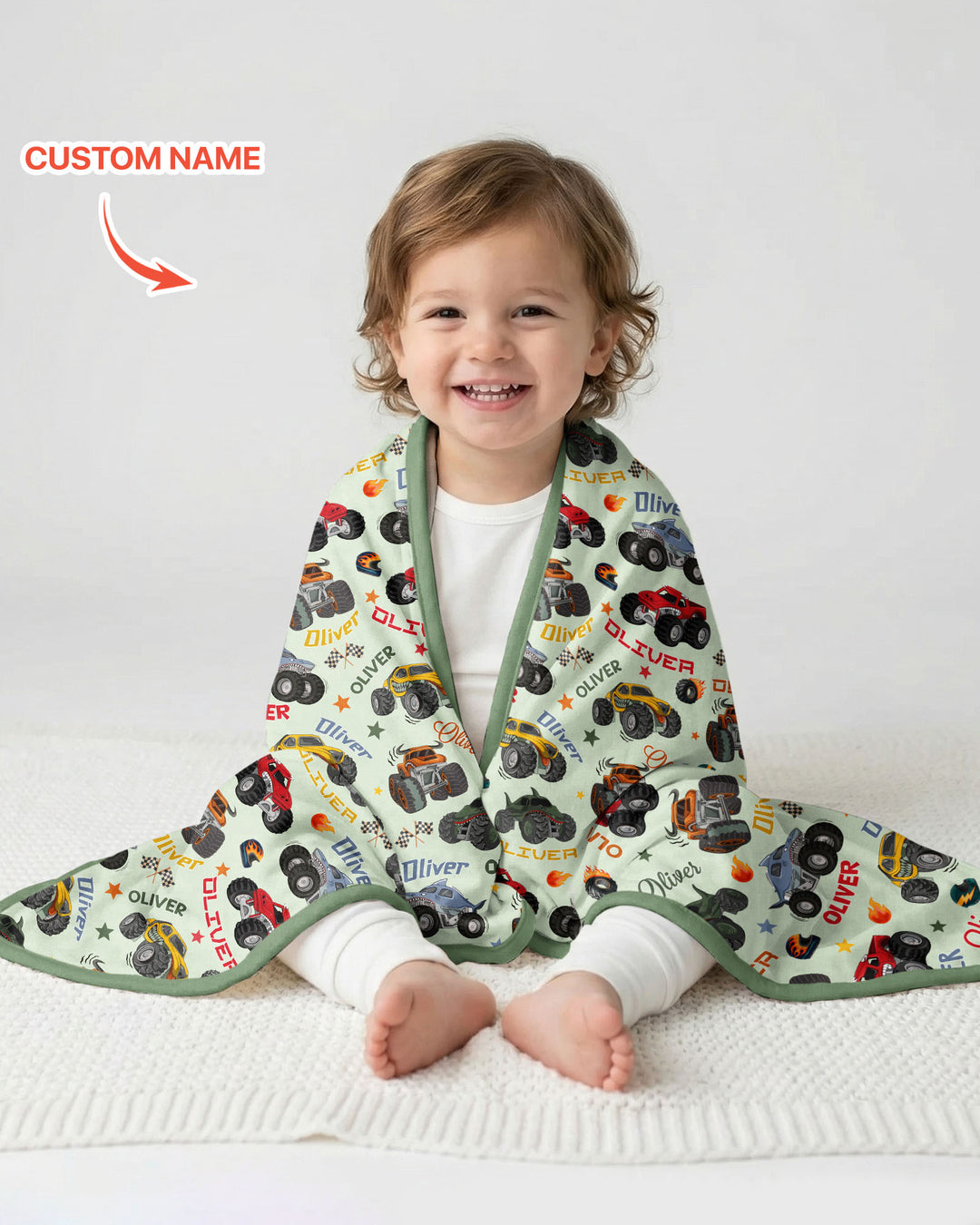 Personalized Monster Truck Bamboo Blanket