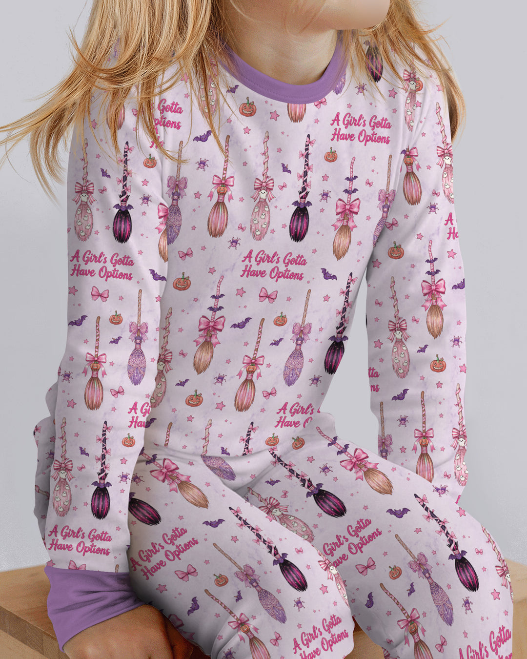 A Girl's Gotta Have Options Witch Brooms Bamboo Two Piece Long Sleeve Pajama Set