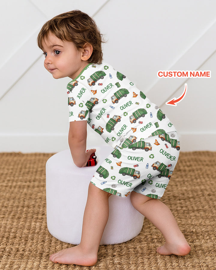 Custom Name Garbage Day Bamboo Two Piece Short Sleeve Shorts Pajama Set