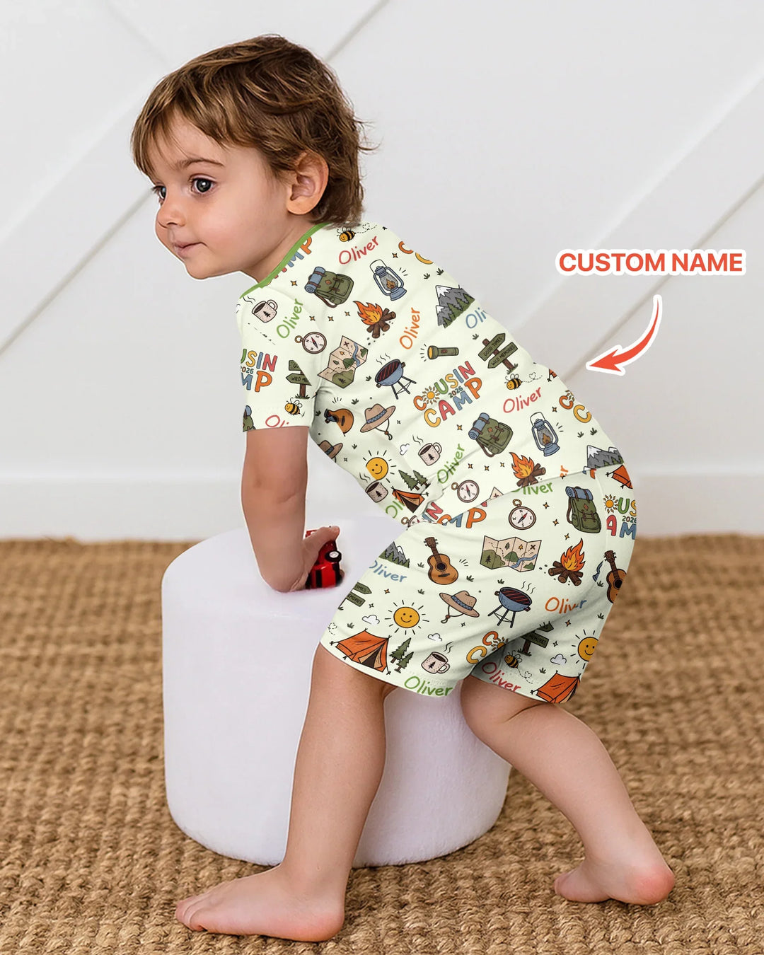 Custom Name Cousin Camp 2026 Bamboo Two Piece Short Sleeve Shorts Pajama Set