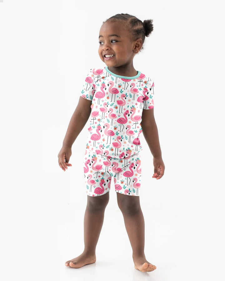 Hello Flamingo Bamboo Two Piece Short Sleeve Shorts Pajama Set