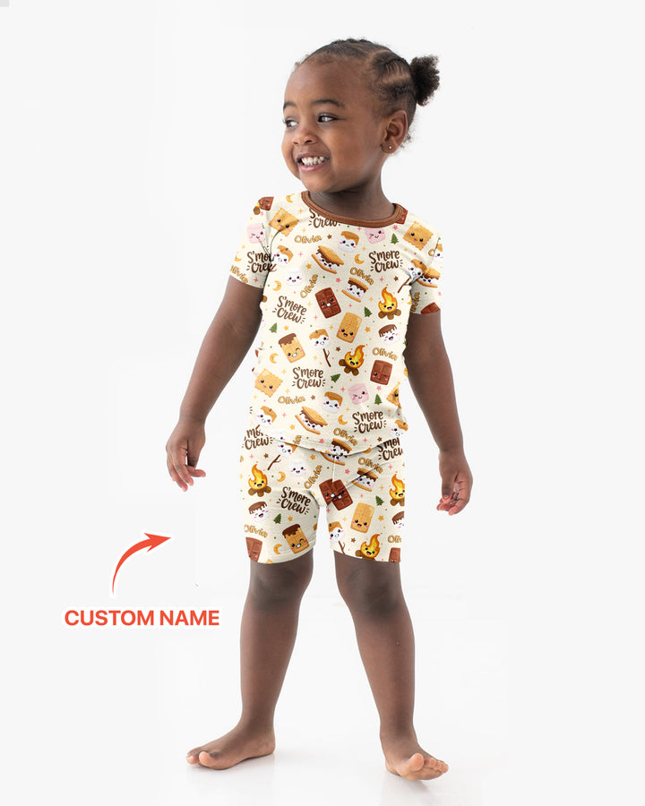 Custom Name Kawaii S'more Crew Family Matching Bamboo Two Piece Short Sleeve Shorts Pajama Set