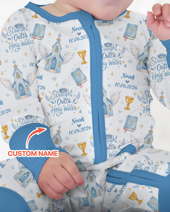 Custom Name Baptism Christening Straight Outta Holy Water Bamboo Convertible Zippy