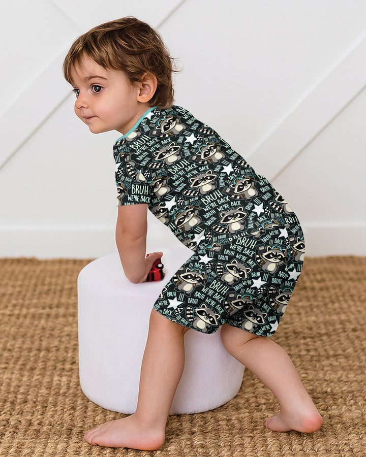 Bruh We're Back Raccoon Bamboo Two Piece Short Sleeve Shorts Pajama Set