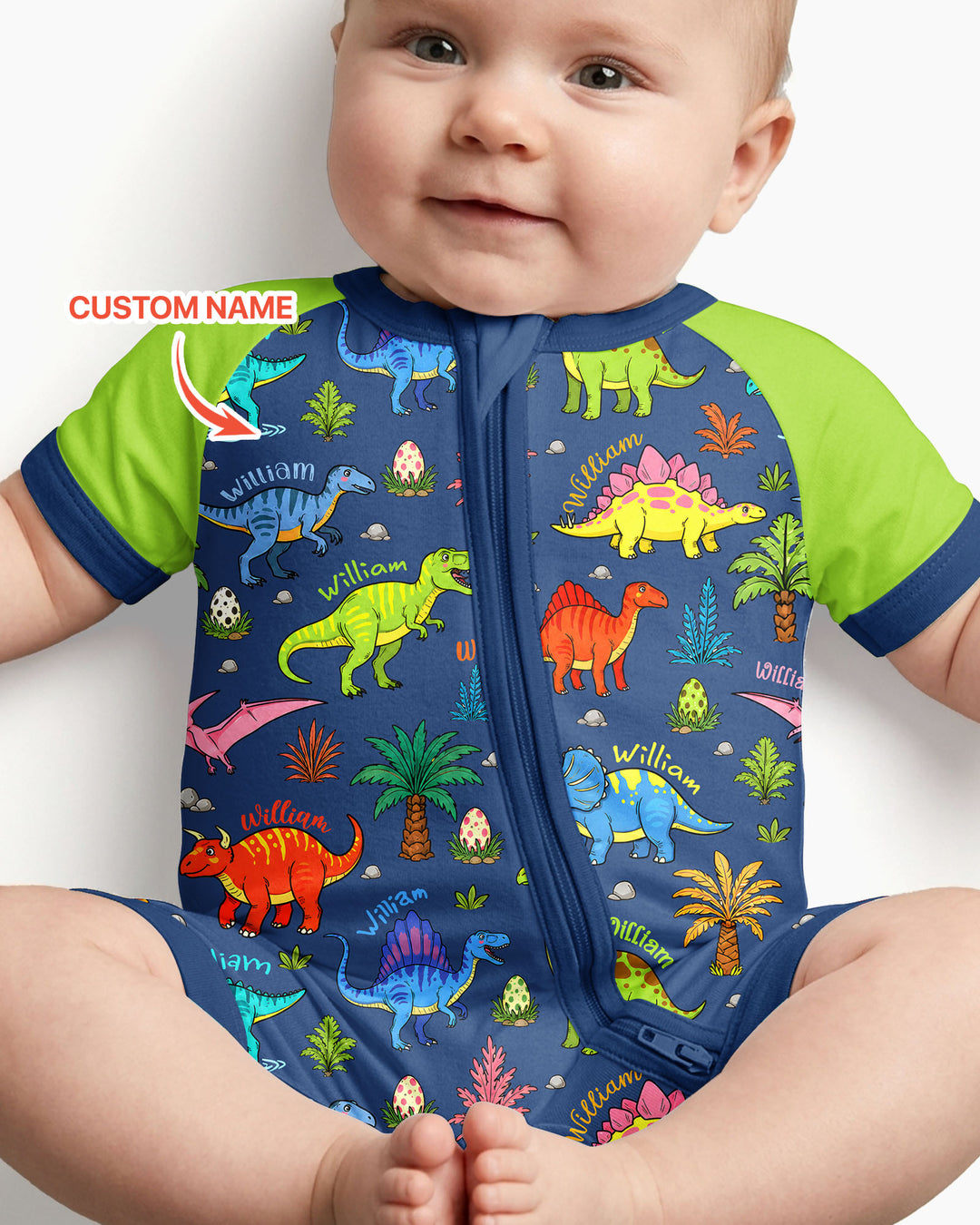 Dino Field Guide Custom Name Bamboo Shorty Zippy