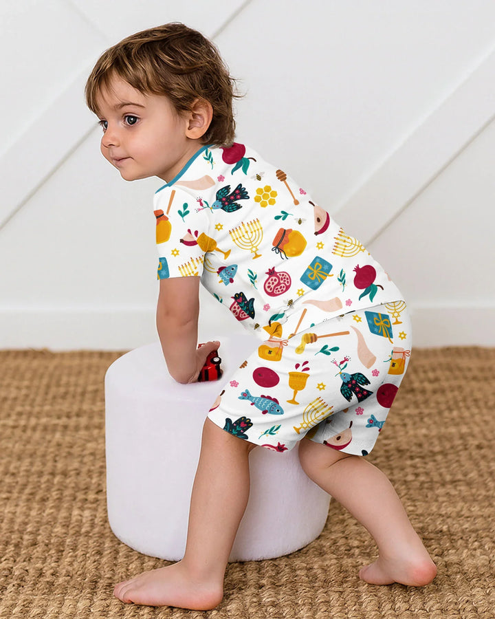 Shanah Tovah Party Bamboo Two Piece Short Sleeve Shorts Pajama Set