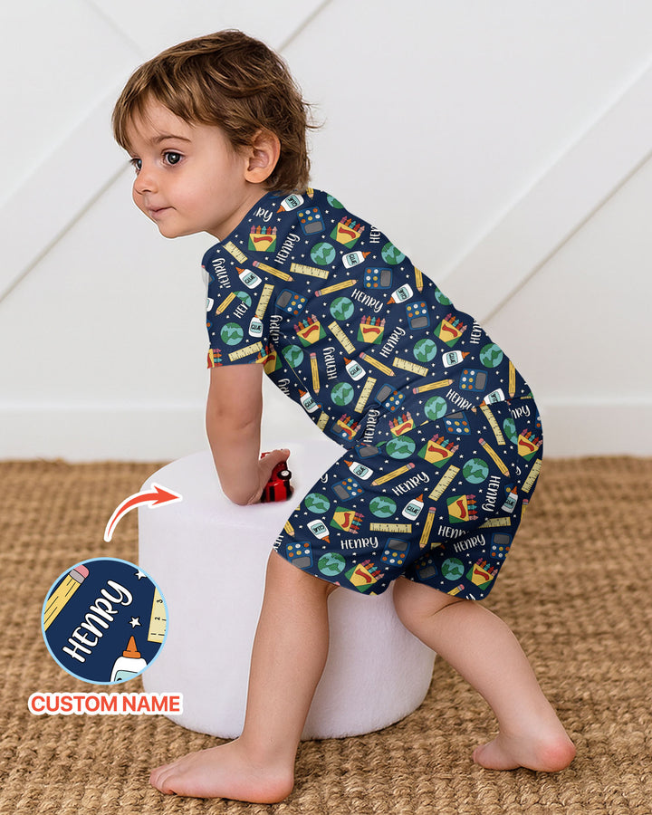 School Supply Bamboo Two Piece Short Sleeve Shorts Pajama Set