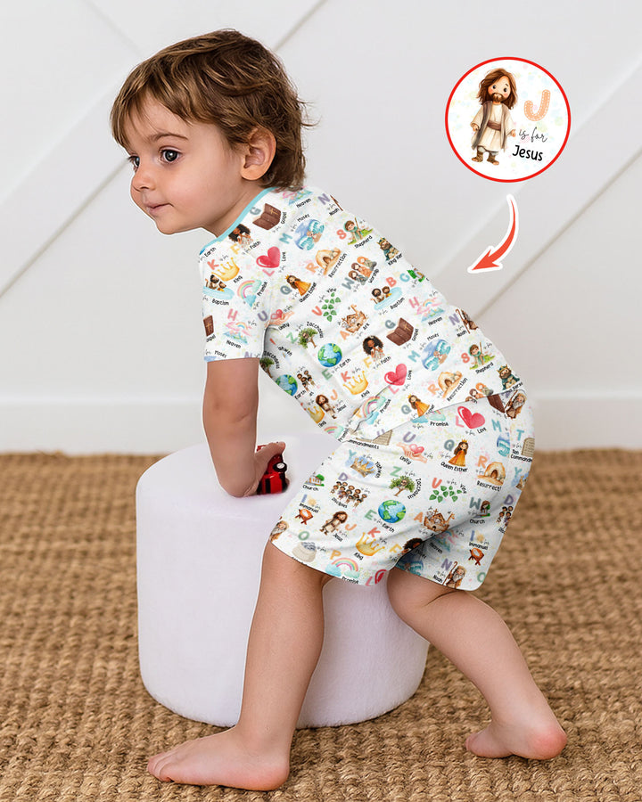 Bible ABC Alphabet Bamboo Two Piece Short Sleeve Shorts Pajama Set