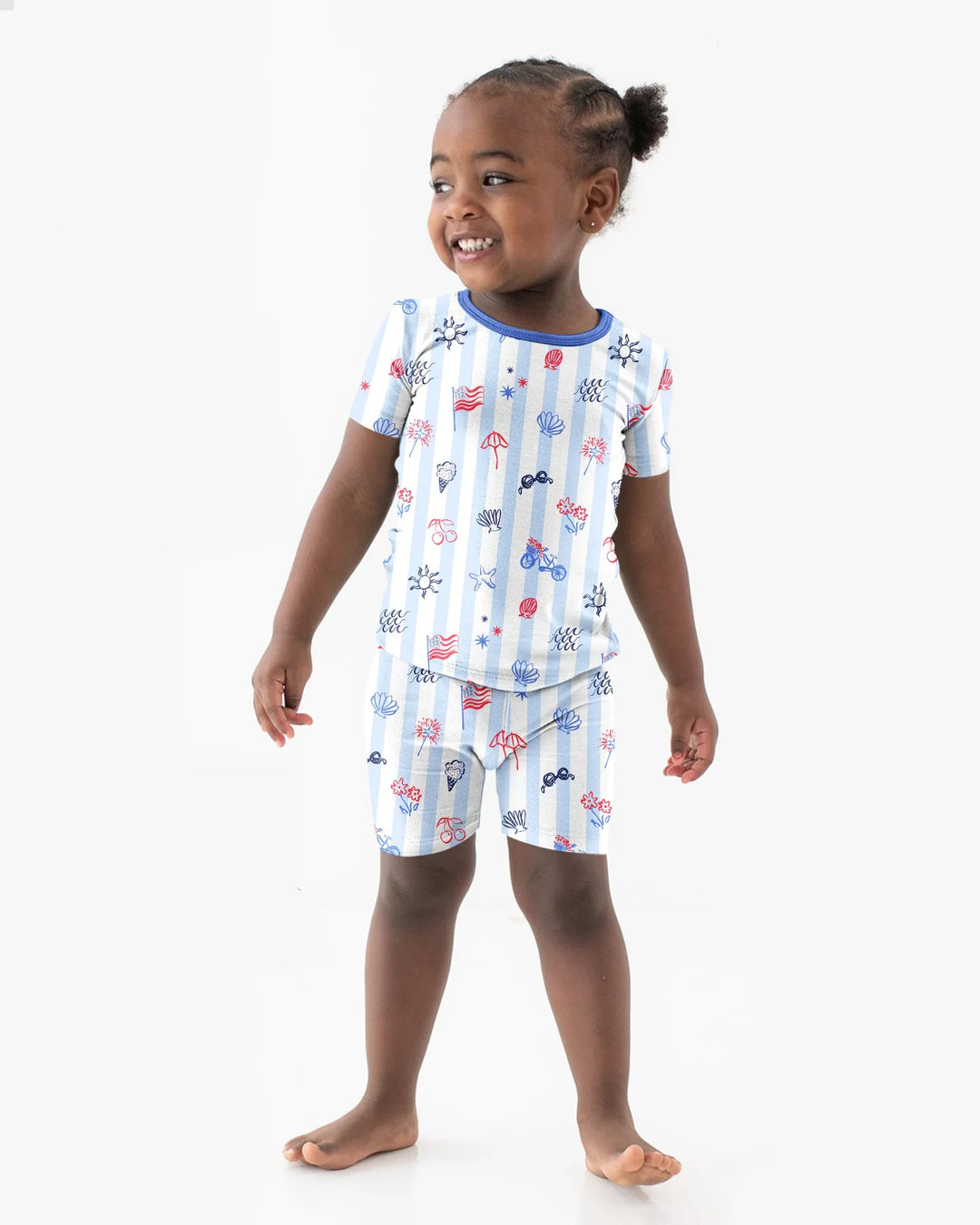 Red, White & Beachy Family Matching Bamboo Two Piece Short Sleeve Shorts Pajama Set