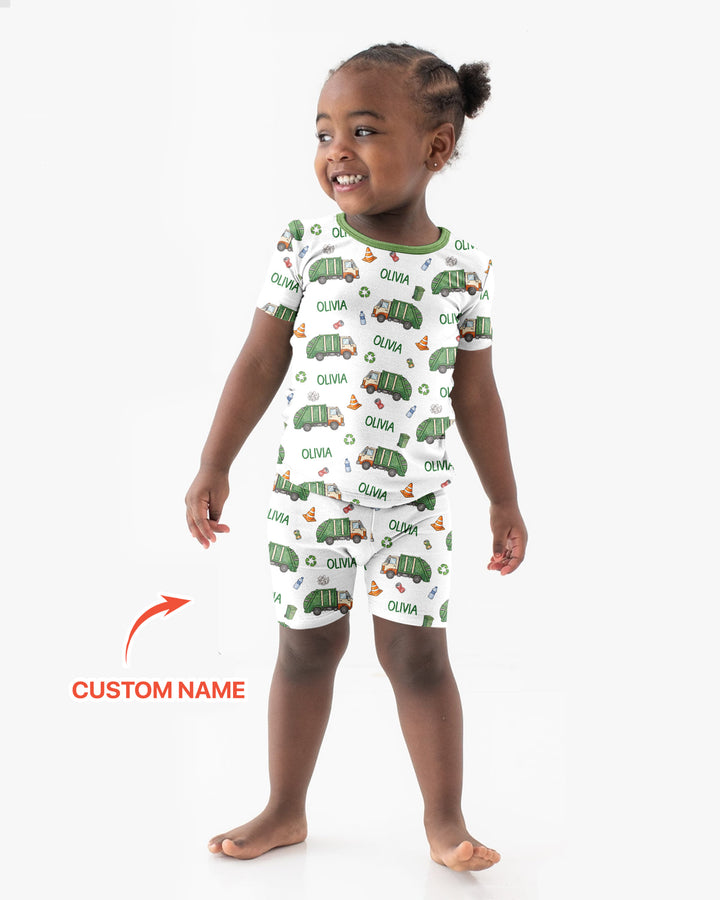 Custom Name Garbage Day Bamboo Two Piece Short Sleeve Shorts Pajama Set
