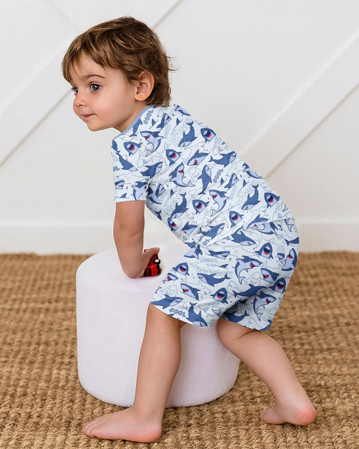 Big Sharks Attack Bamboo Two Piece Short Sleeve Shorts Pajama Set
