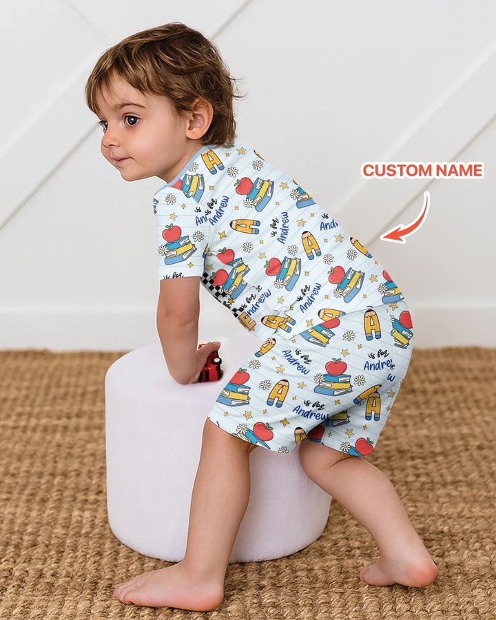 First Day of School Bamboo Two Piece Short Sleeve Shorts Pajama Set