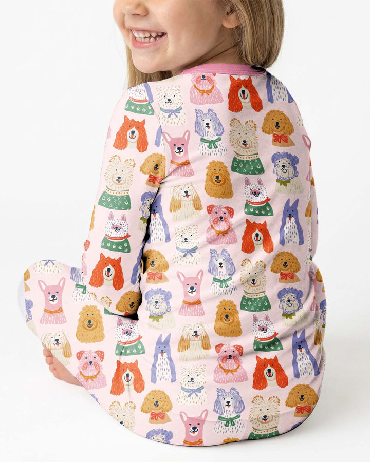 Whimsical Puppy Parade Family Matching Bamboo Two Piece Long Sleeve Pajama Set