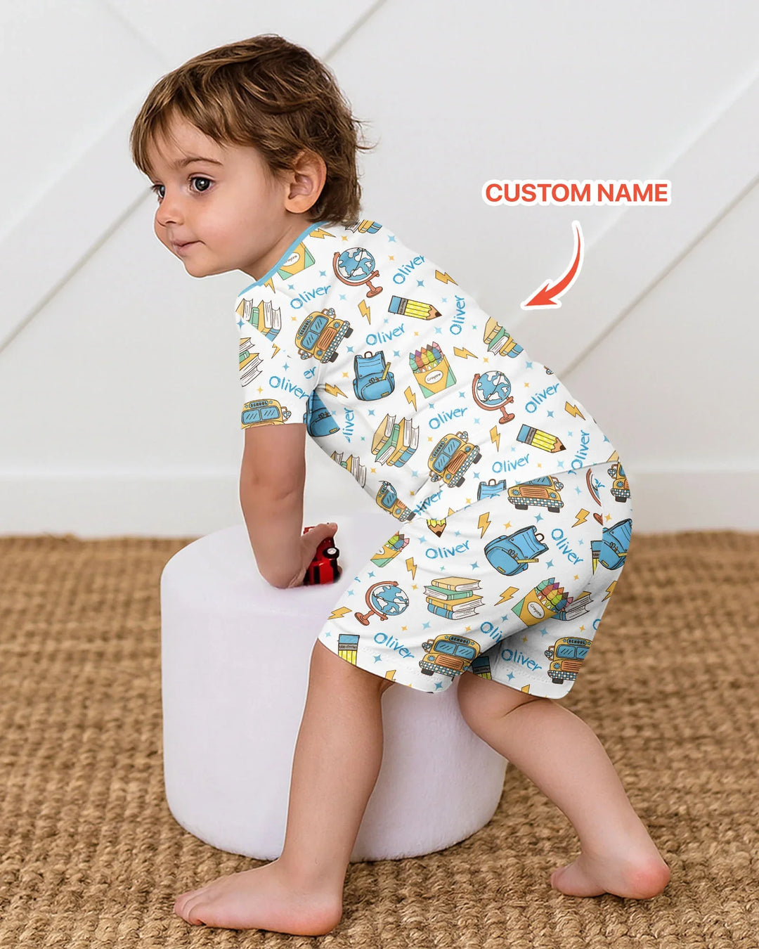 Custom Name Back To School Bamboo Two Piece Short Sleeve Shorts Pajama Set