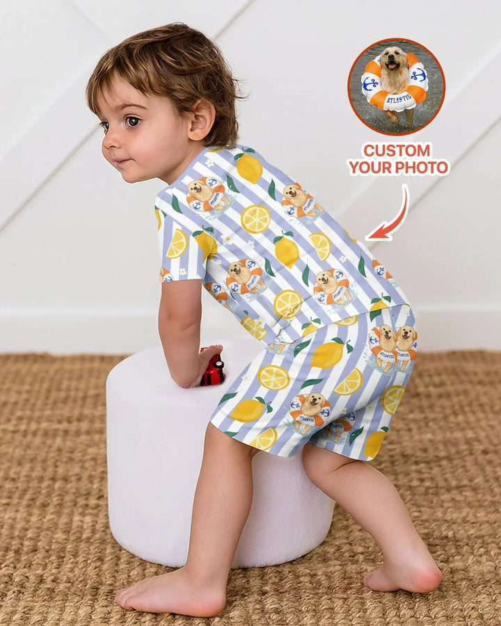 Custom Image Summer Lemon Bamboo Two Piece Short Sleeve Shorts Pajama Set