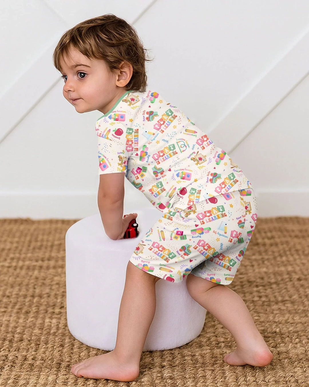 Play and Learn Bamboo Two Piece Short Sleeve Shorts Pajama Set