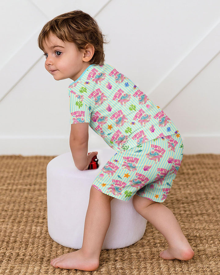Turtley Over It Family Matching Bamboo Two Piece Short Sleeve Shorts Pajama Set
