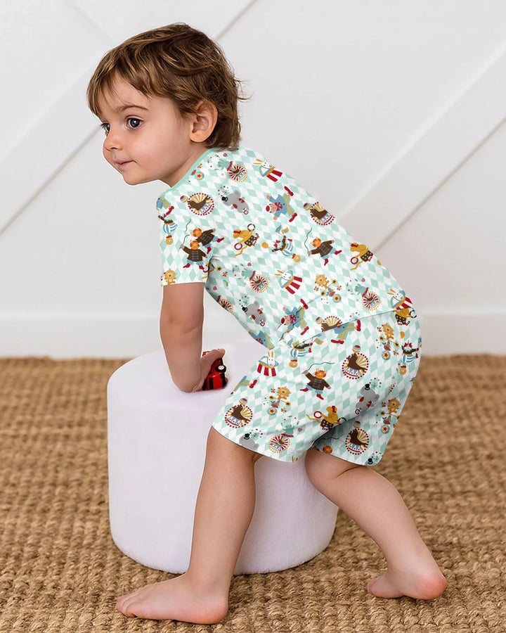 Circus Animal Bamboo Two Piece Short Sleeve Shorts Pajama Set