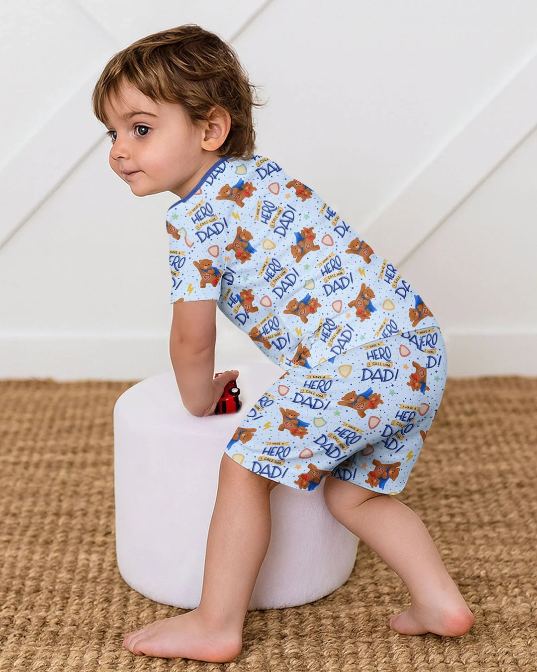 I Have A Hero Daddy & Me Matching Bamboo Two Piece Short Sleeve Shorts Pajama Set