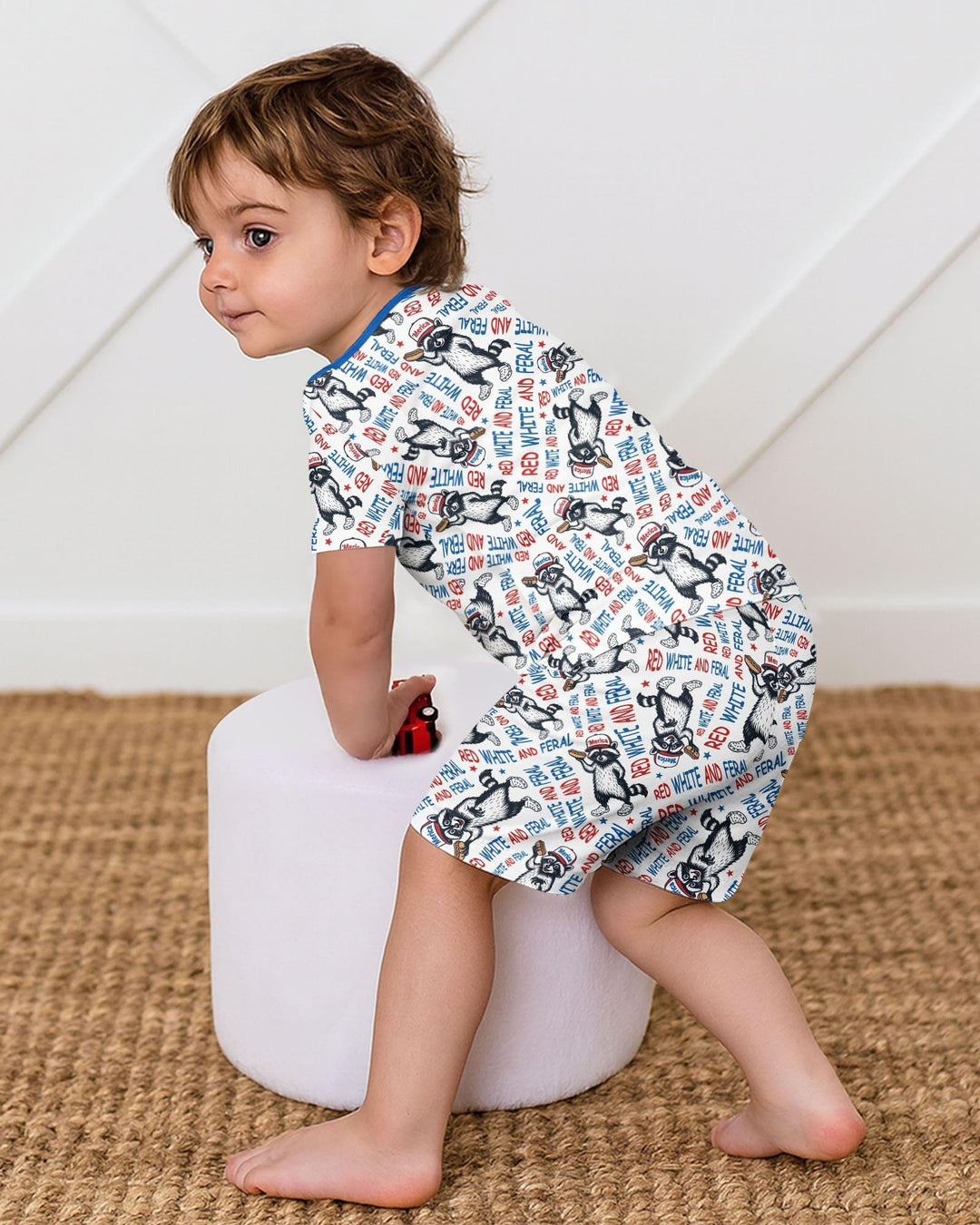Red White and Feral Bamboo Two Piece Short Sleeve Shorts Pajama Set
