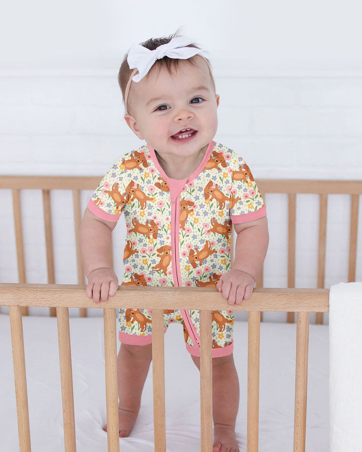 Dachshund Blooms Family Matching Bamboo Shorty Zippy