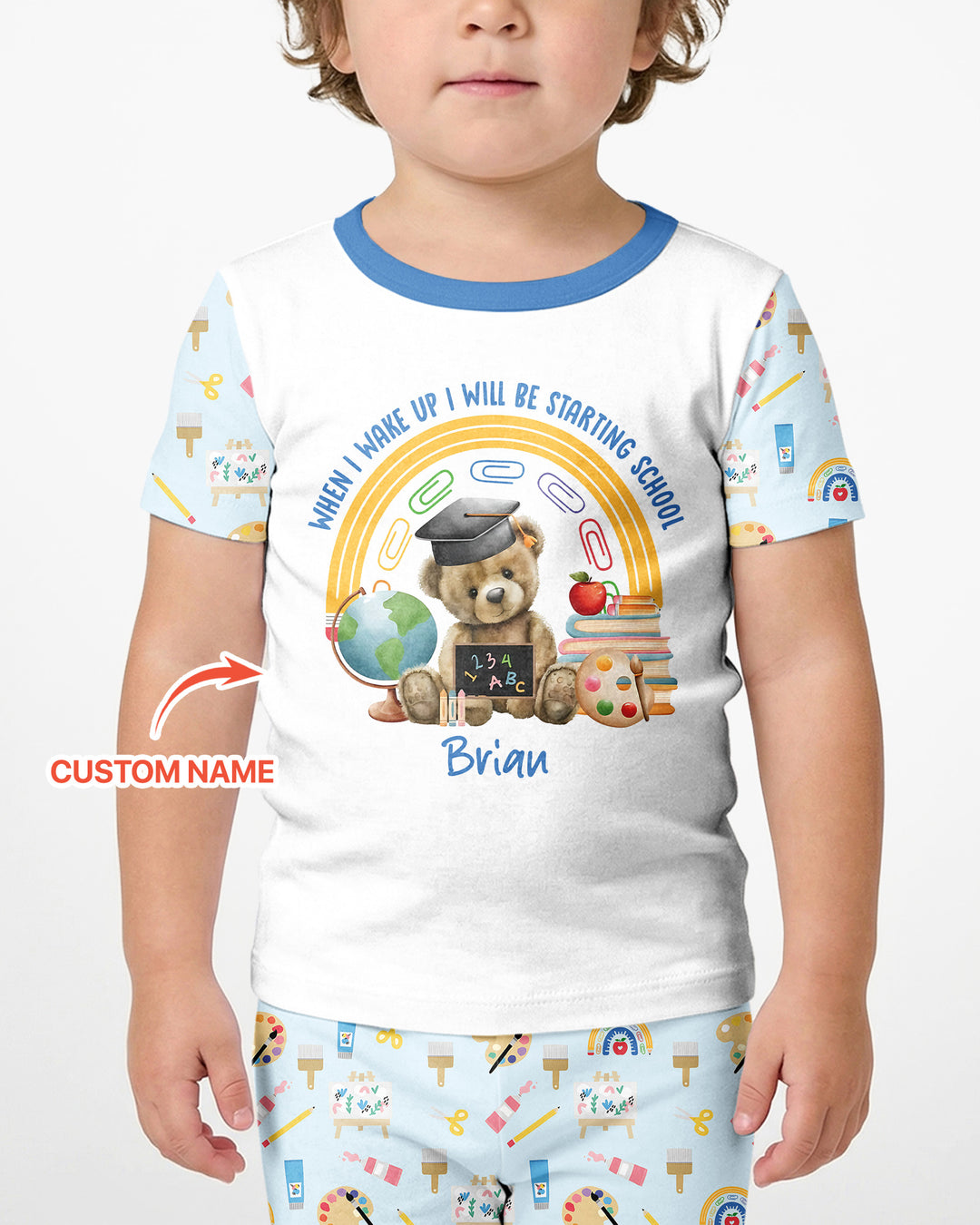 Custom Name When I Wake Up I Will Be Starting School Bamboo Two Piece Short Sleeve Shorts Pajama Set