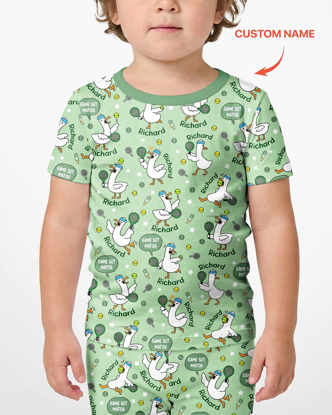 Silly Goose Playing Tennis Bamboo Two Piece Short Sleeve Shorts Pajama Set