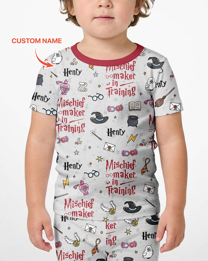 Custom Name Mischief Maker In Training Bamboo Two Piece Short Sleeve Shorts Pajama Set