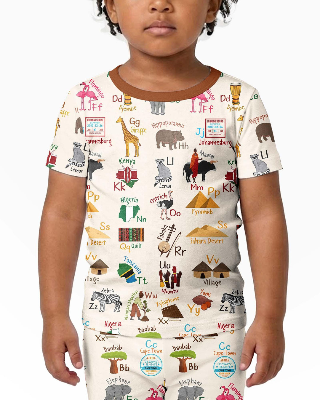 Explore Africa Geography Alphabet Bamboo Two Piece Short Sleeve Shorts Pajama Set