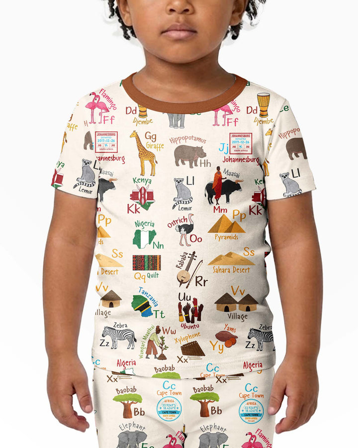 Explore Africa Geography Alphabet Bamboo Two Piece Short Sleeve Shorts Pajama Set