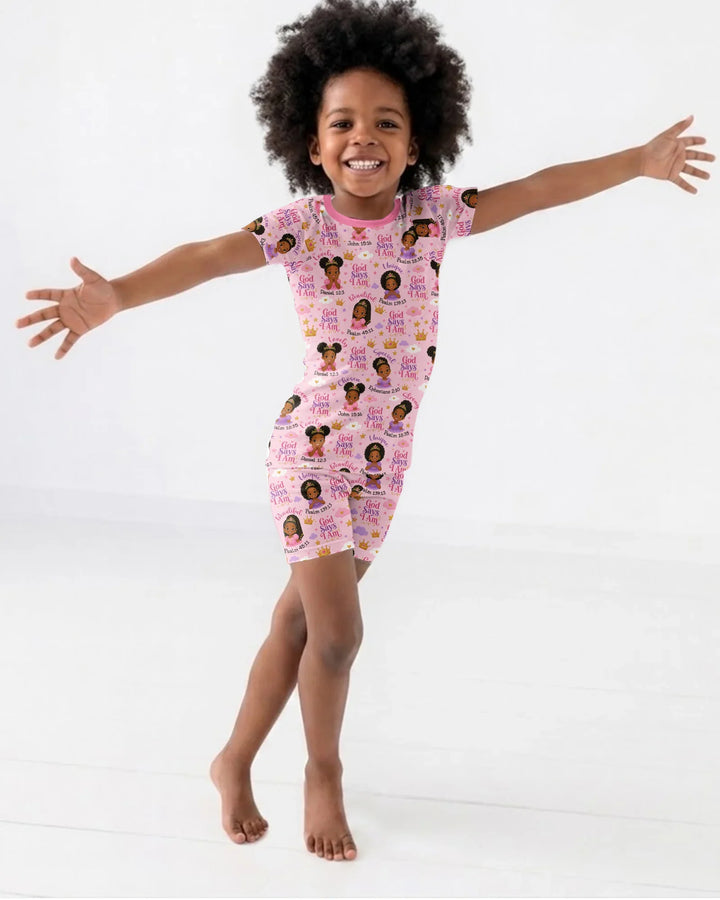 Black Princess God Says I Am Bamboo Two Piece Short Sleeve Shorts Pajama Set