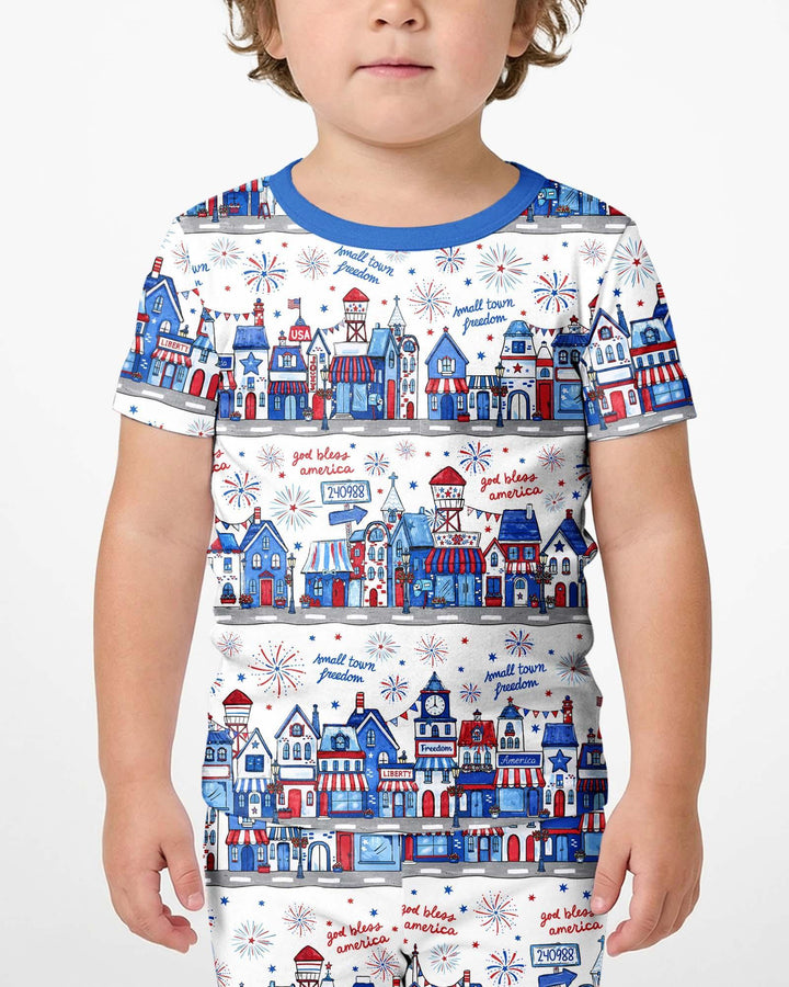 Small Town Freedom USA Bamboo Two Piece Short Sleeve Shorts Pajama Set