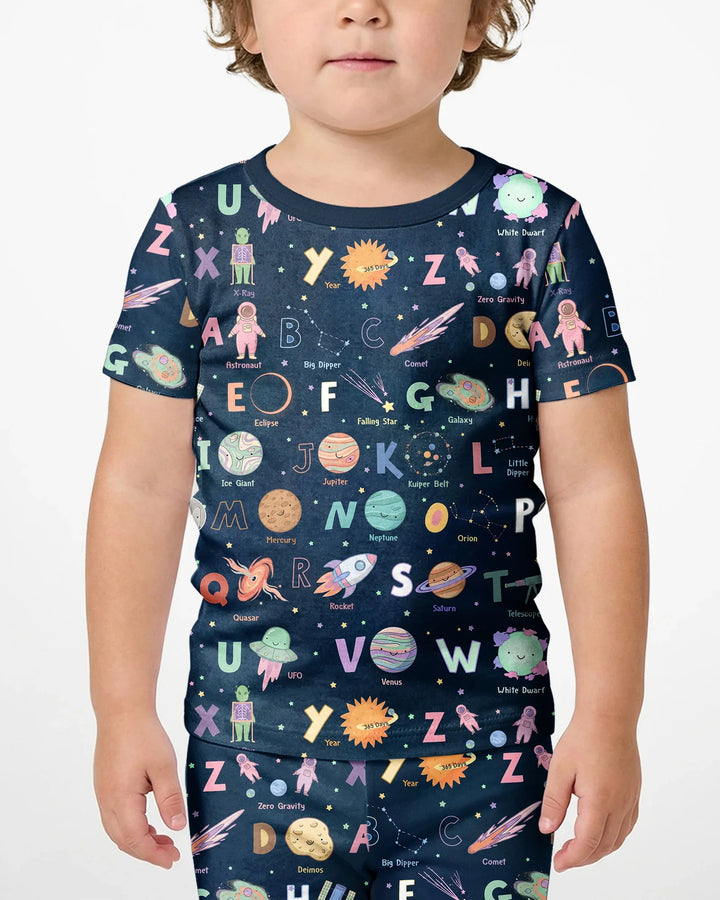 Space Alphabet Bamboo Two Piece Short Sleeve Shorts Pajama Set