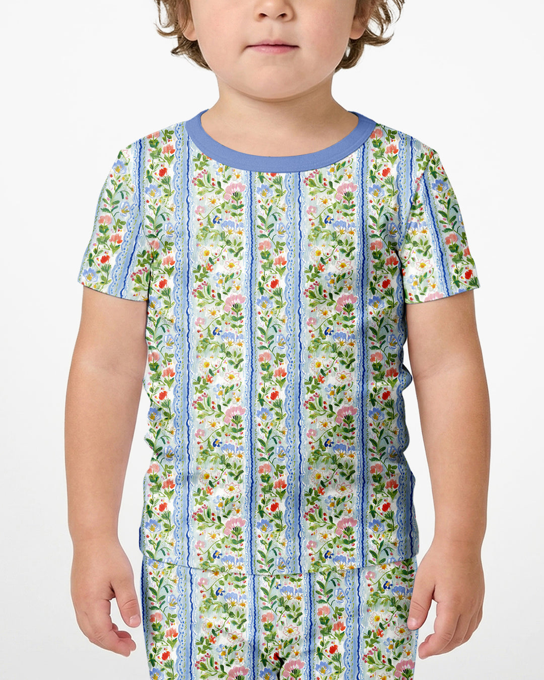 Paste Floral Girl Bamboo Two Piece Short Sleeve Shorts Pajama Set