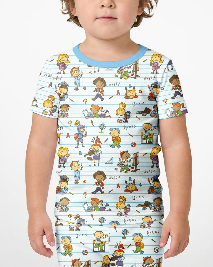 School Days Adventure Bamboo Two Piece Short Sleeve Shorts Pajama Set