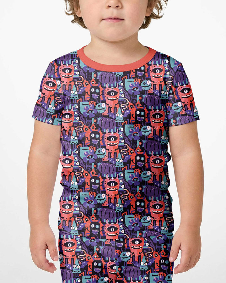 Halloween Multi Eyed Monsters Bamboo Two Piece Short Sleeve Shorts Pajama Set