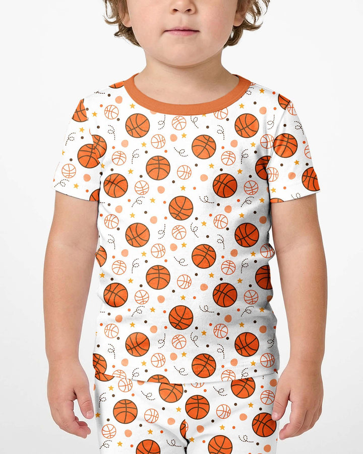Orange Basketball Bamboo Two Piece Short Sleeve Shorts Pyjamas Set