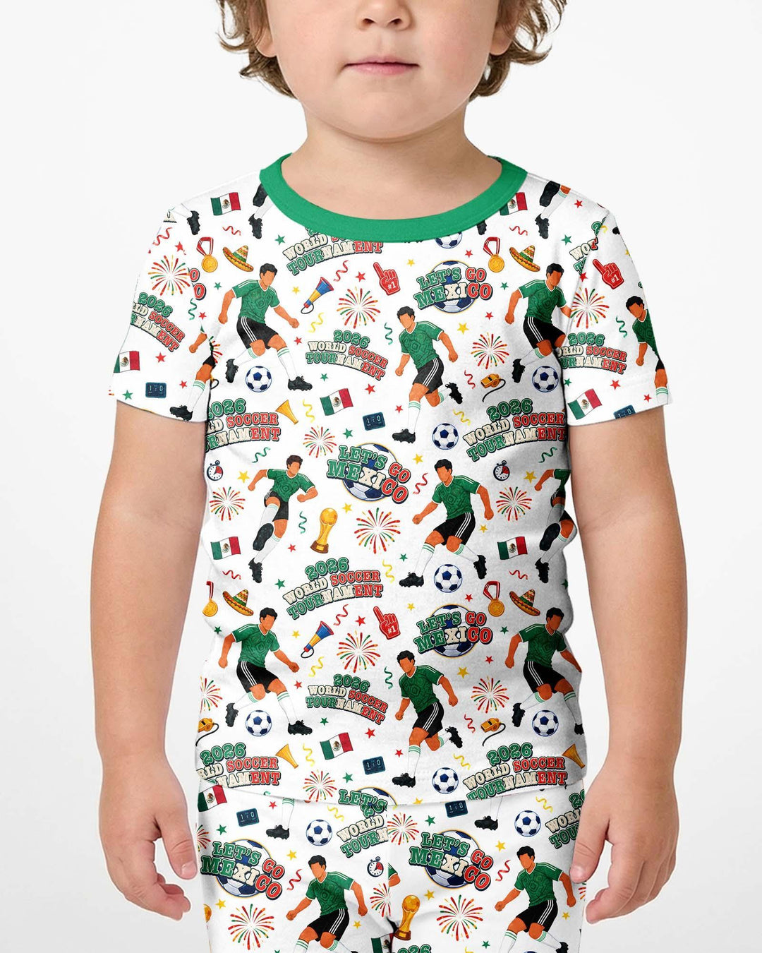World Soccer Tournament Let's Go Mexico Family Matching Bamboo Two Piece Short Sleeve Shorts Pajama Set